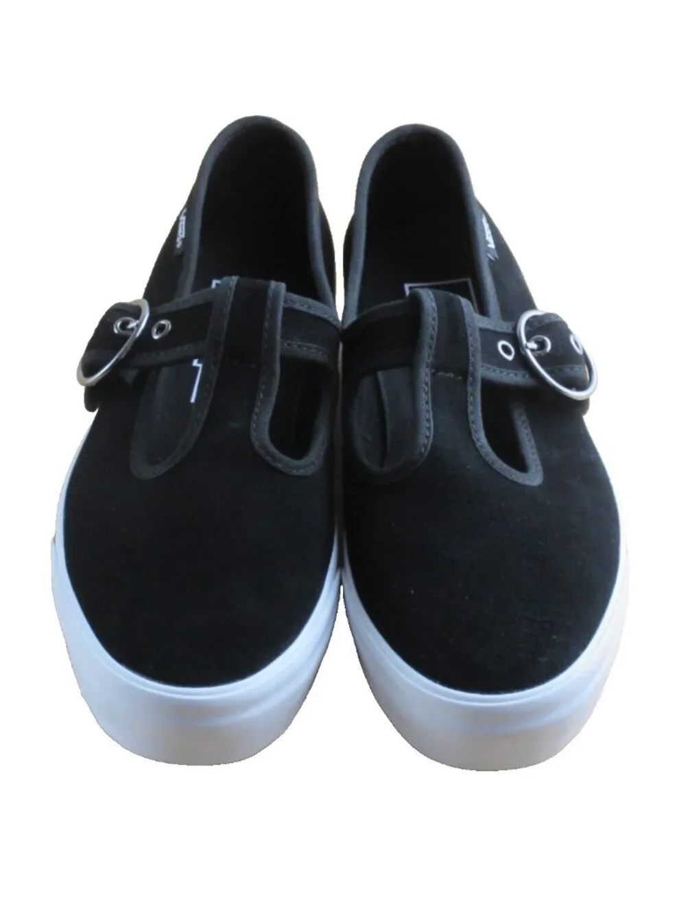 Vans Women's Lainey Mary Jane Suede Black White adjustable Sneakers Size 7.5